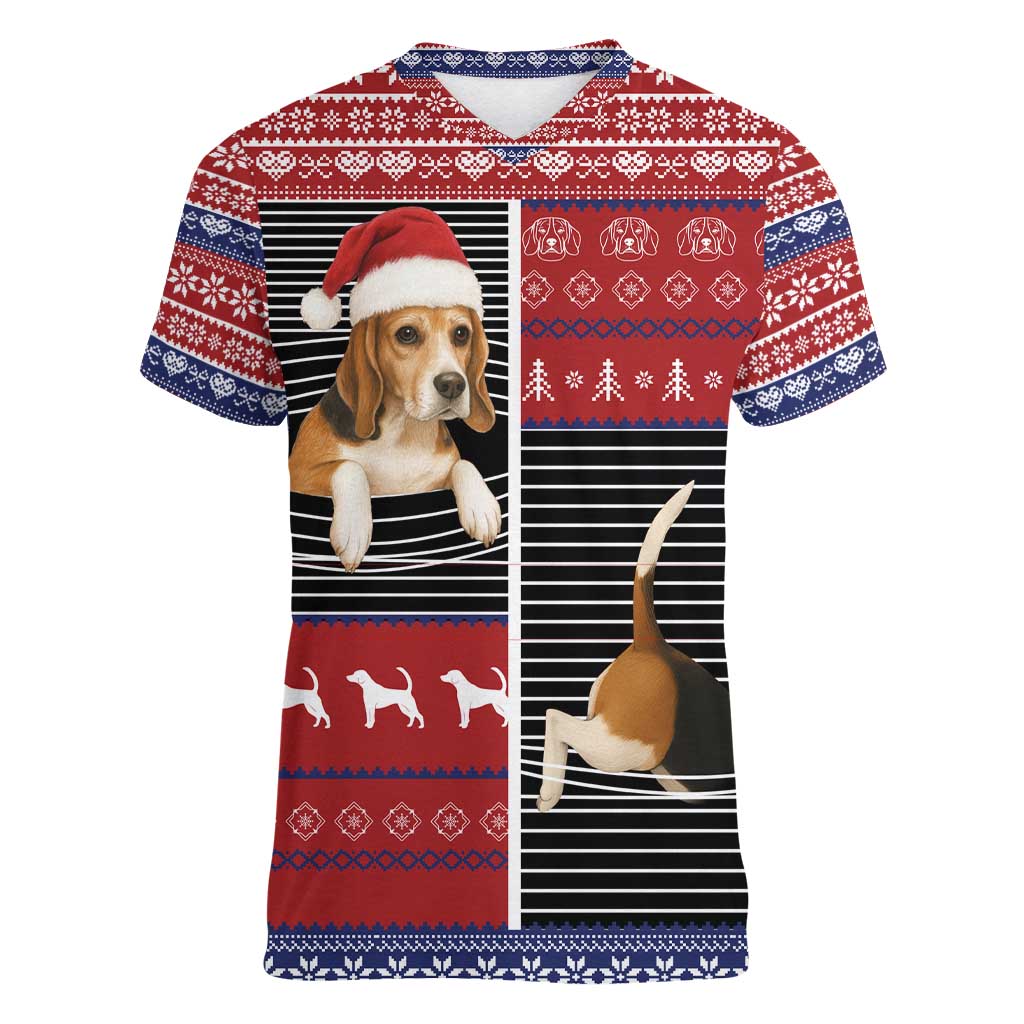 Lovely Beagle Christmas Women V-Neck T-Shirt Xmas Holiday Patterns - Wonder Print Shop
