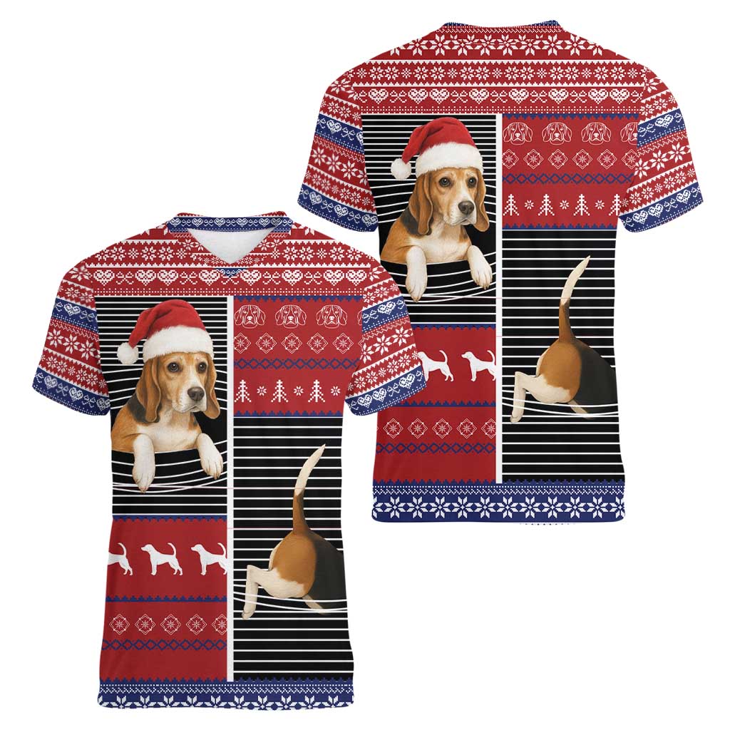 Lovely Beagle Christmas Women V-Neck T-Shirt Xmas Holiday Patterns - Wonder Print Shop