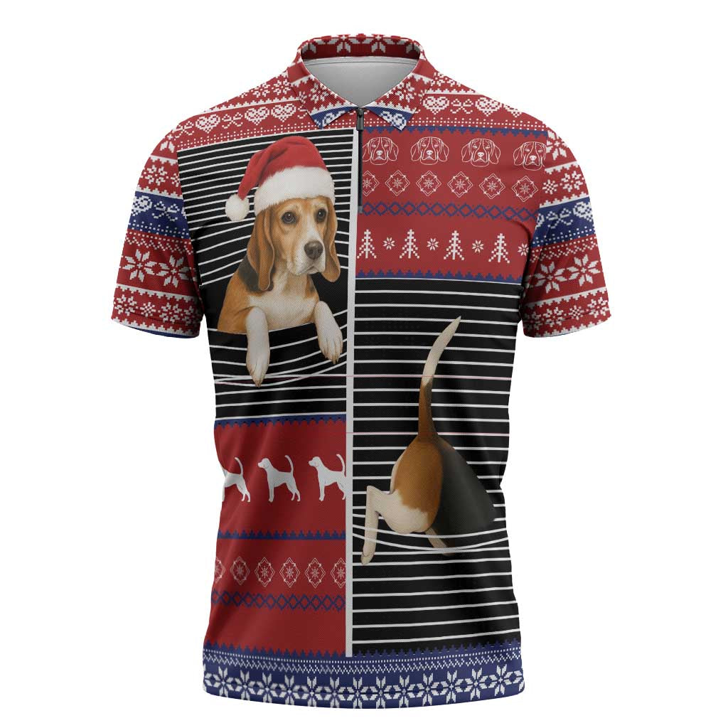 Lovely Beagle Christmas Zipper Polo Shirt Xmas Holiday Patterns - Wonder Print Shop