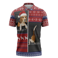 Lovely Beagle Christmas Zipper Polo Shirt Xmas Holiday Patterns - Wonder Print Shop