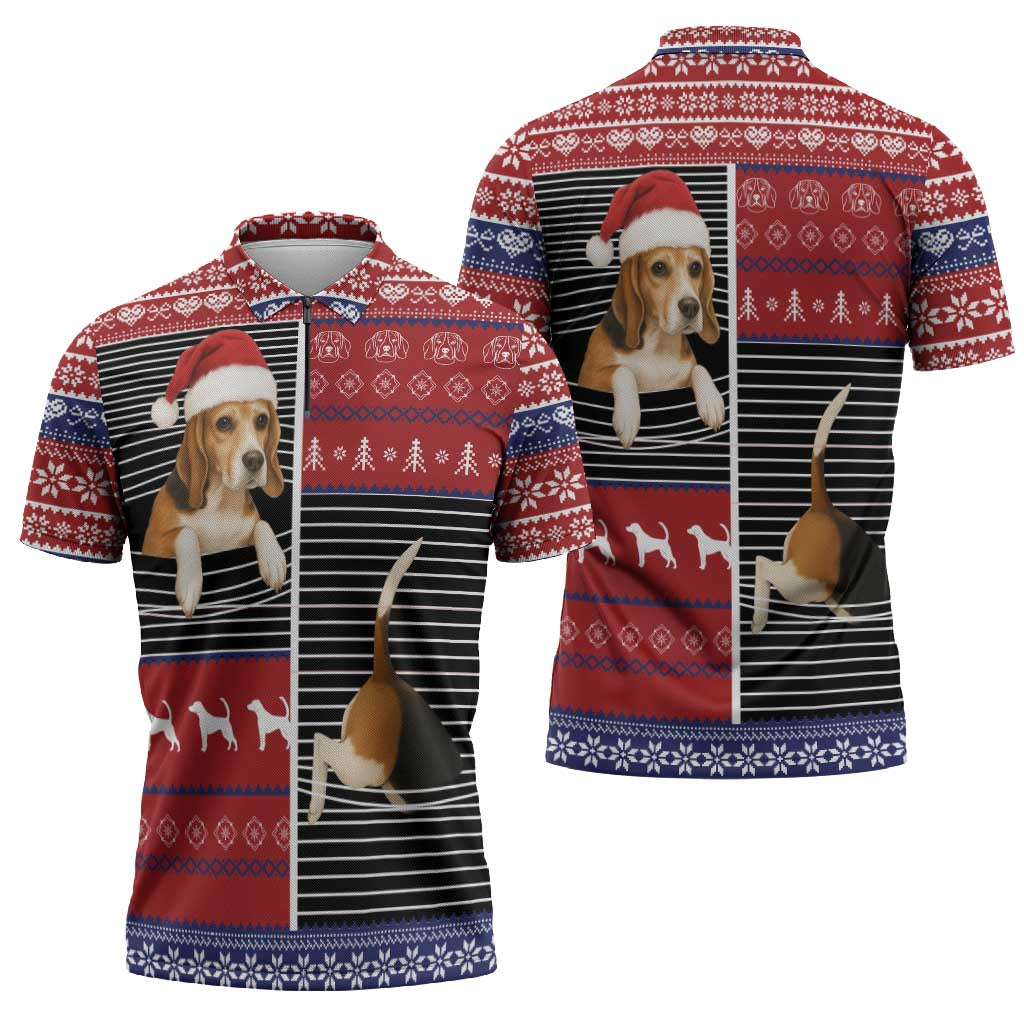 Lovely Beagle Christmas Zipper Polo Shirt Xmas Holiday Patterns - Wonder Print Shop