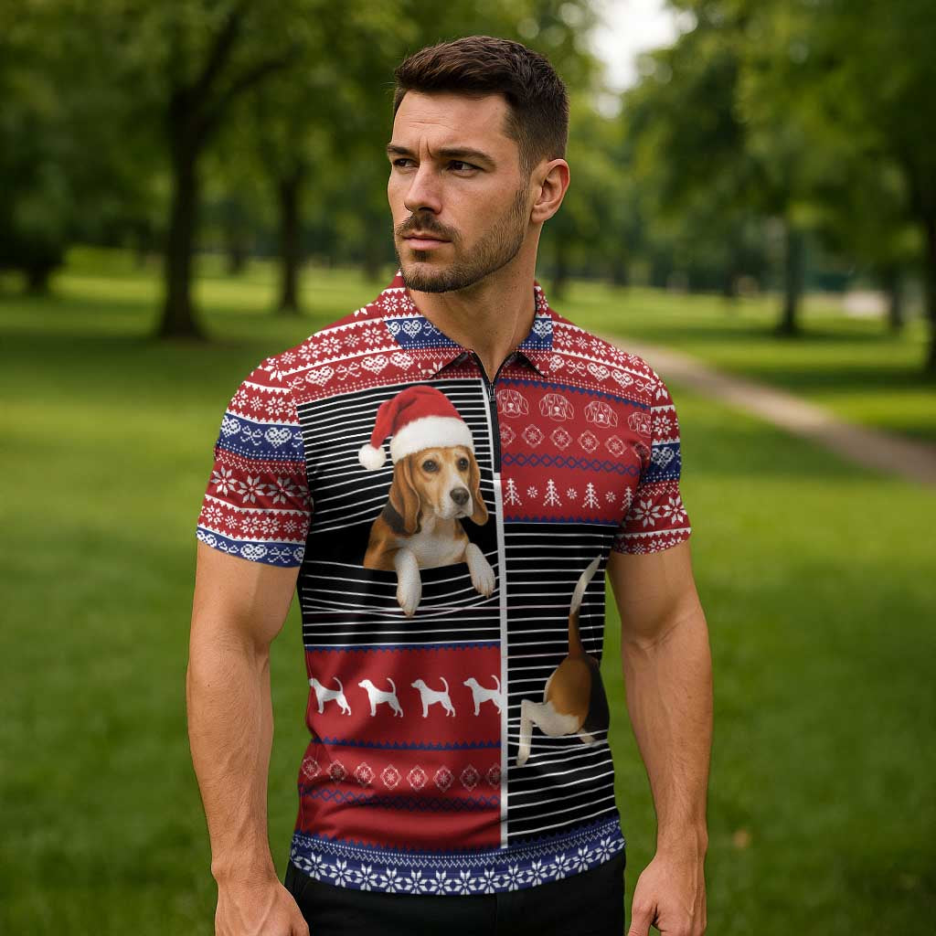 Lovely Beagle Christmas Zipper Polo Shirt Xmas Holiday Patterns - Wonder Print Shop