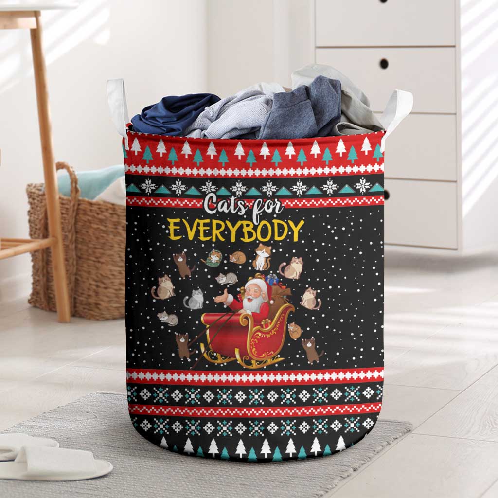 Funny Santa Laundry Basket with Cats for Everybody Quote and Red Christmas Pattern - Wonder Print Shop