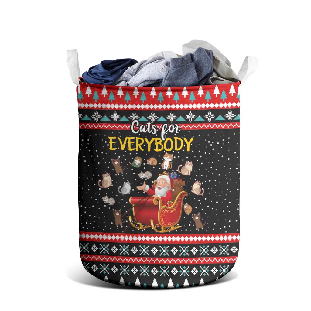 Funny Santa Laundry Basket with Cats for Everybody Quote and Red Christmas Pattern - Wonder Print Shop