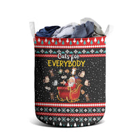 Funny Santa Laundry Basket with Cats for Everybody Quote and Red Christmas Pattern - Wonder Print Shop