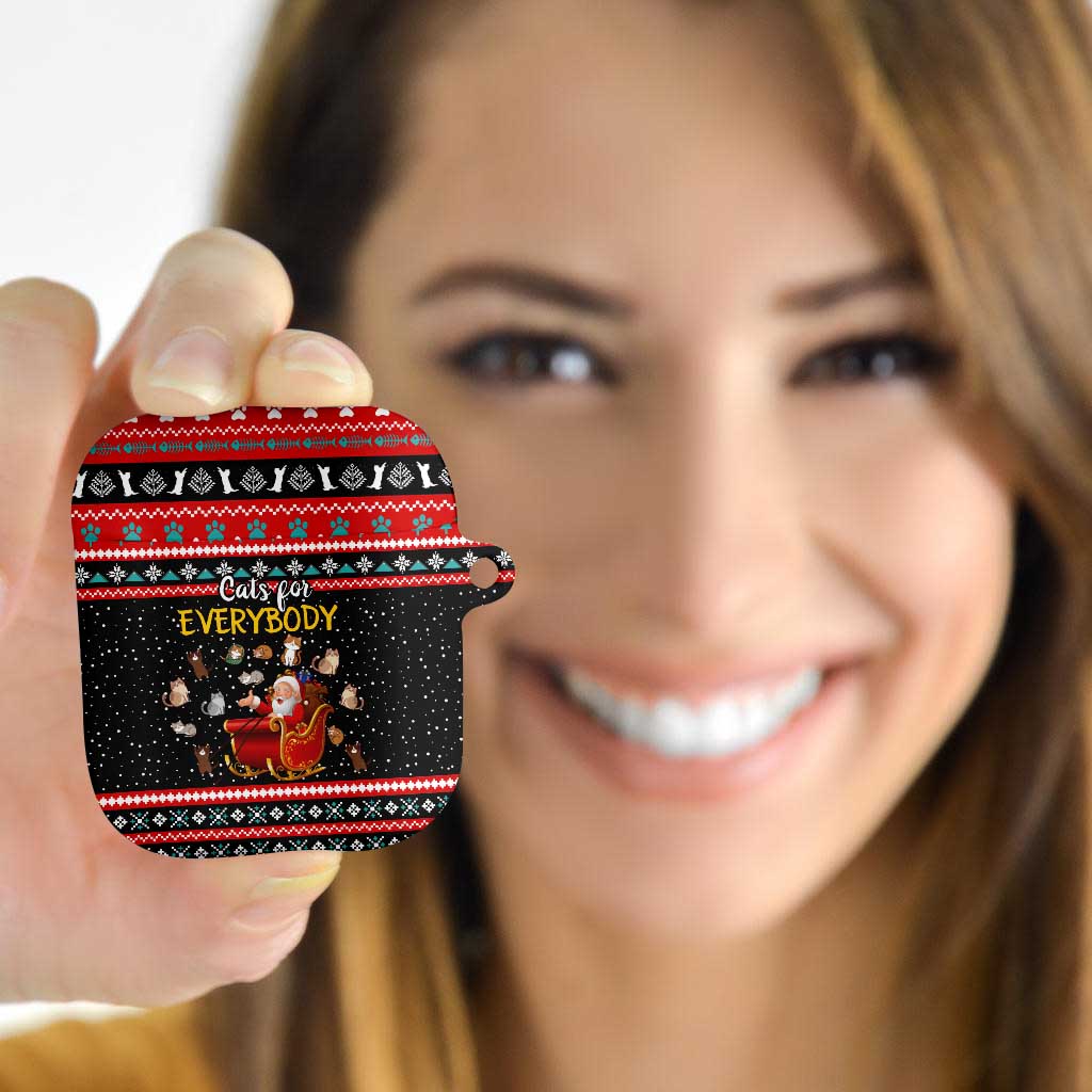 Funny Santa AirPods Case with Cats for Everybody Quote and Red Christmas Pattern - Wonder Print Shop