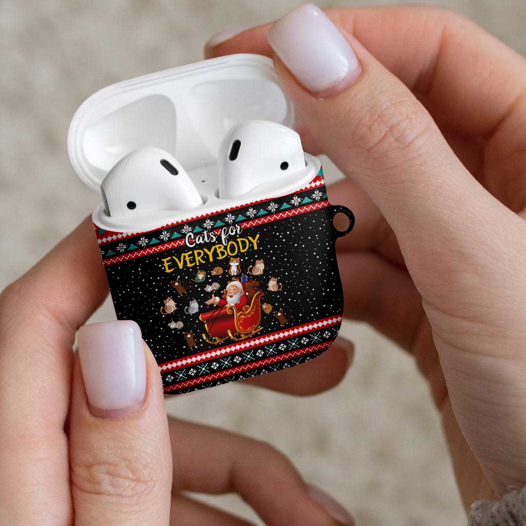 Funny Santa AirPods Case with Cats for Everybody Quote and Red Christmas Pattern - Wonder Print Shop