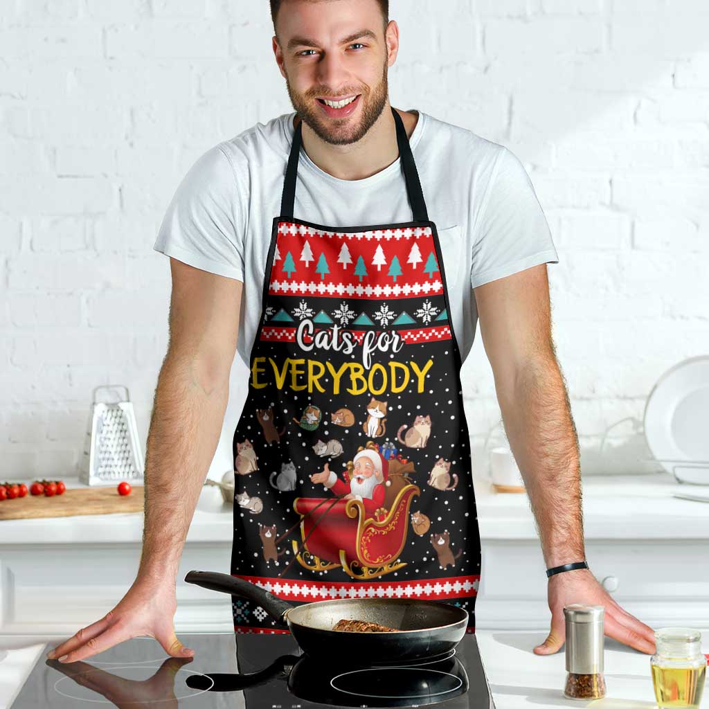 Funny Santa Apron with Cats for Everybody Quote and Red Christmas Pattern - Wonder Print Shop