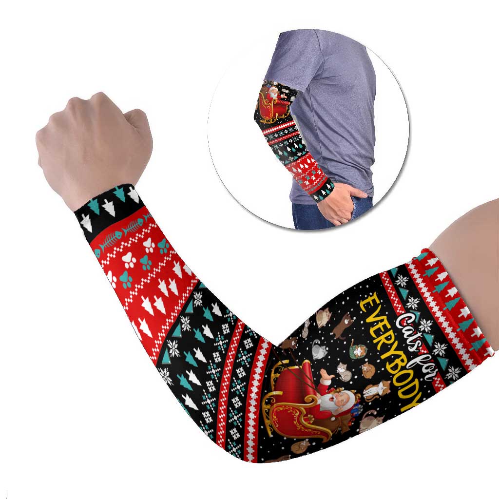 Funny Santa Arm Sleeves with Cats for Everybody Quote and Red Christmas Pattern - Wonder Print Shop