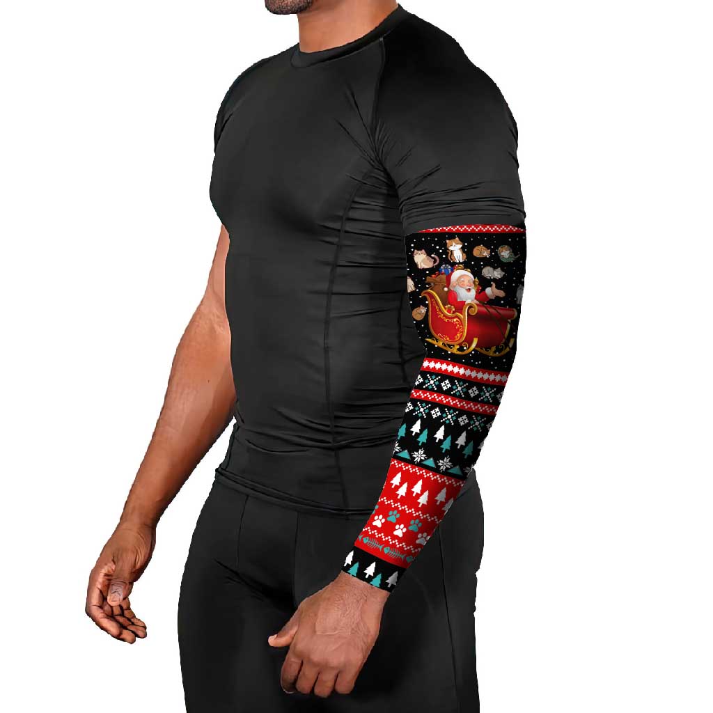 Funny Santa Arm Sleeves with Cats for Everybody Quote and Red Christmas Pattern - Wonder Print Shop