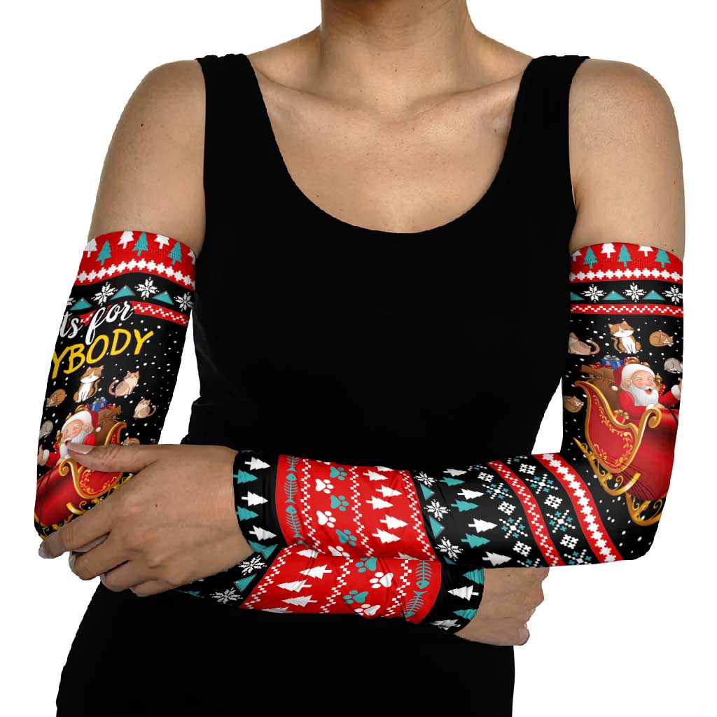 Funny Santa Arm Sleeves with Cats for Everybody Quote and Red Christmas Pattern - Wonder Print Shop