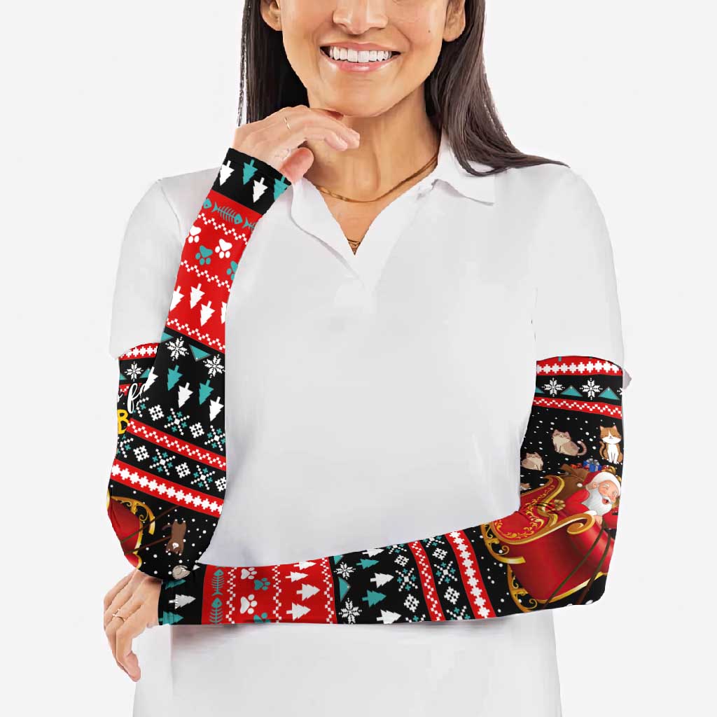 Funny Santa Arm Sleeves with Cats for Everybody Quote and Red Christmas Pattern - Wonder Print Shop