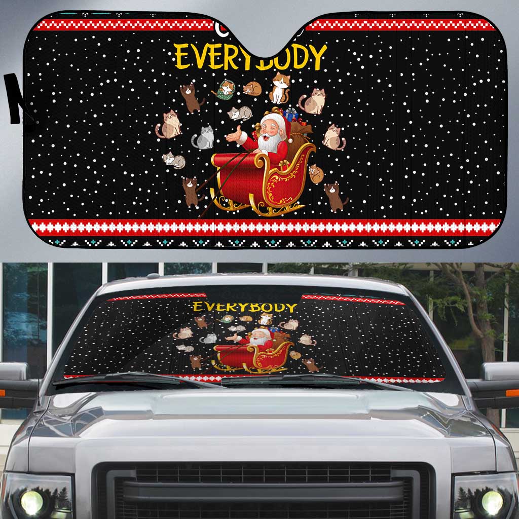 Funny Santa Auto Sun Shade with Cats for Everybody Quote and Red Christmas Pattern - Wonder Print Shop
