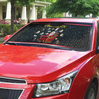 Funny Santa Auto Sun Shade with Cats for Everybody Quote and Red Christmas Pattern - Wonder Print Shop