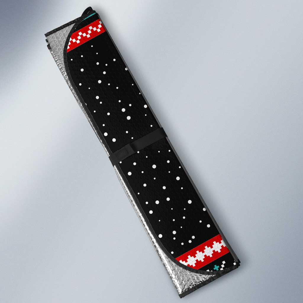 Funny Santa Auto Sun Shade with Cats for Everybody Quote and Red Christmas Pattern - Wonder Print Shop