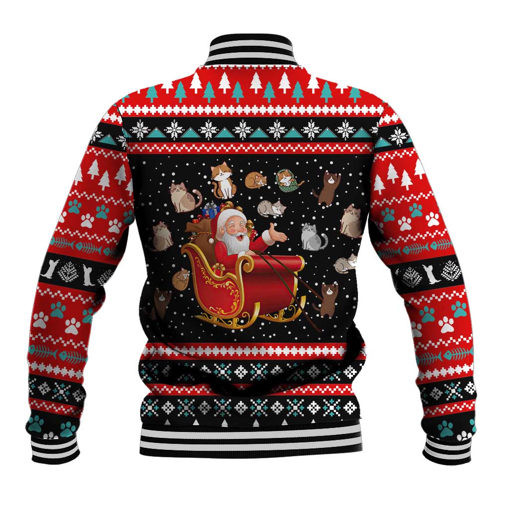 Funny Santa Baseball Jacket with Cats for Everybody Quote and Red Christmas Pattern - Wonder Print Shop