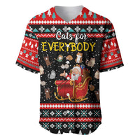 Funny Santa Baseball Jersey with Cats for Everybody Quote and Red Christmas Pattern - Wonder Print Shop