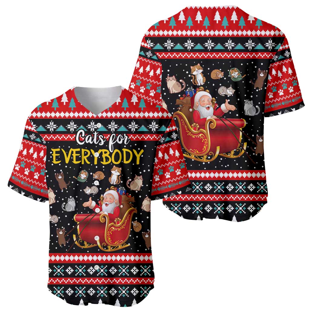 Funny Santa Baseball Jersey with Cats for Everybody Quote and Red Christmas Pattern - Wonder Print Shop
