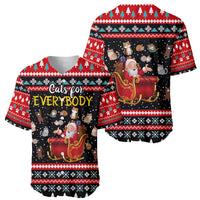 Funny Santa Baseball Jersey with Cats for Everybody Quote and Red Christmas Pattern - Wonder Print Shop