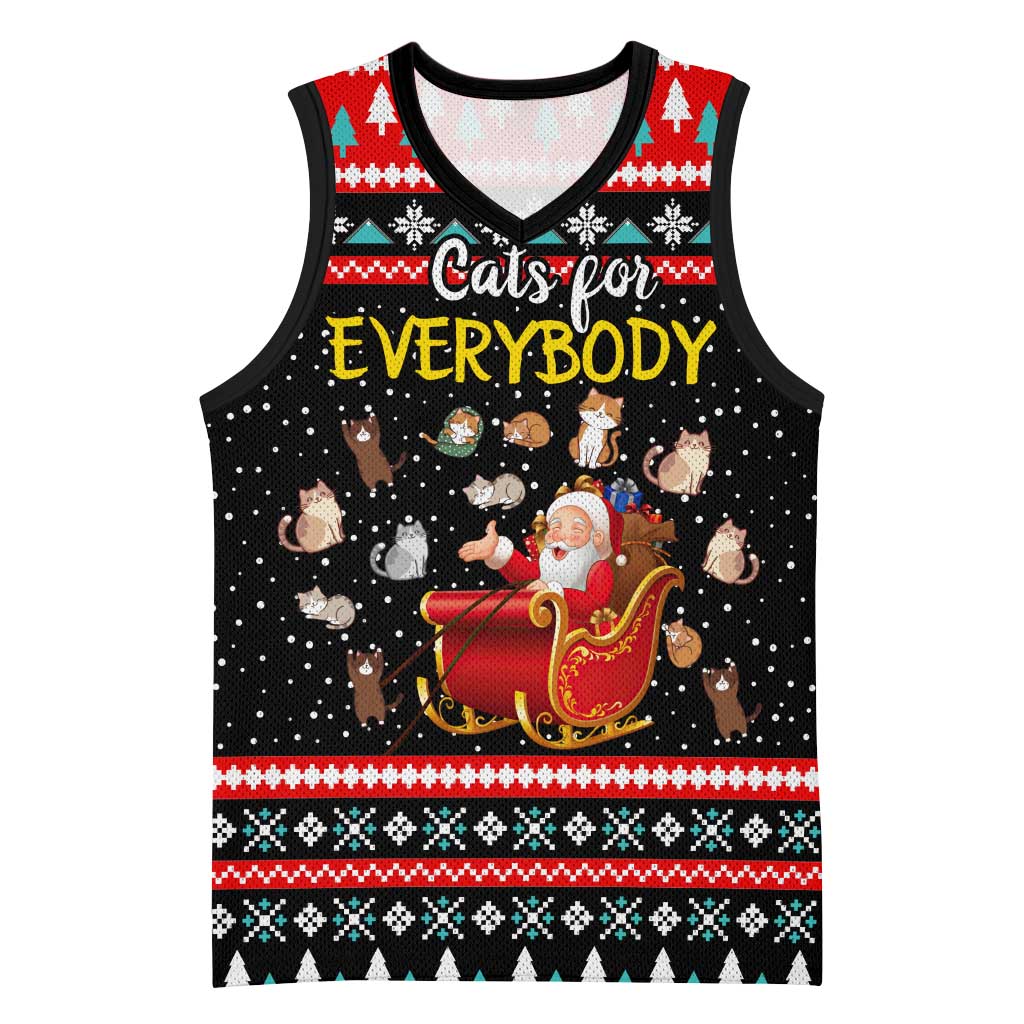 Funny Santa Basketball Jersey with Cats for Everybody Quote and Red Christmas Pattern - Wonder Print Shop