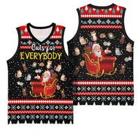 Funny Santa Basketball Jersey with Cats for Everybody Quote and Red Christmas Pattern - Wonder Print Shop