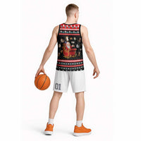 Funny Santa Basketball Jersey with Cats for Everybody Quote and Red Christmas Pattern - Wonder Print Shop