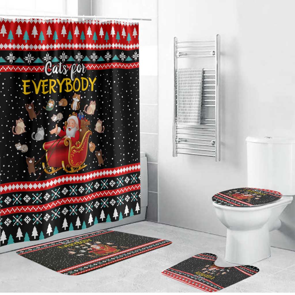 Funny Santa Bathroom Set with Cats for Everybody Quote and Red Christmas Pattern - Wonder Print Shop