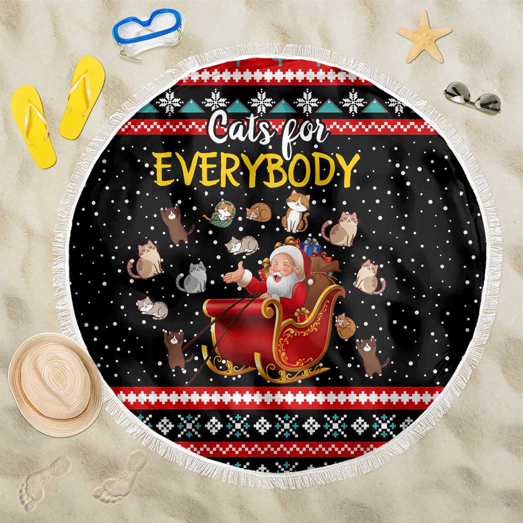 Funny Santa Beach Blanket with Cats for Everybody Quote and Red Christmas Pattern - Wonder Print Shop