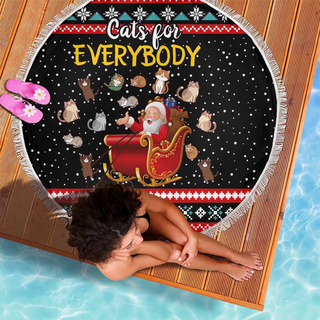Funny Santa Beach Blanket with Cats for Everybody Quote and Red Christmas Pattern - Wonder Print Shop