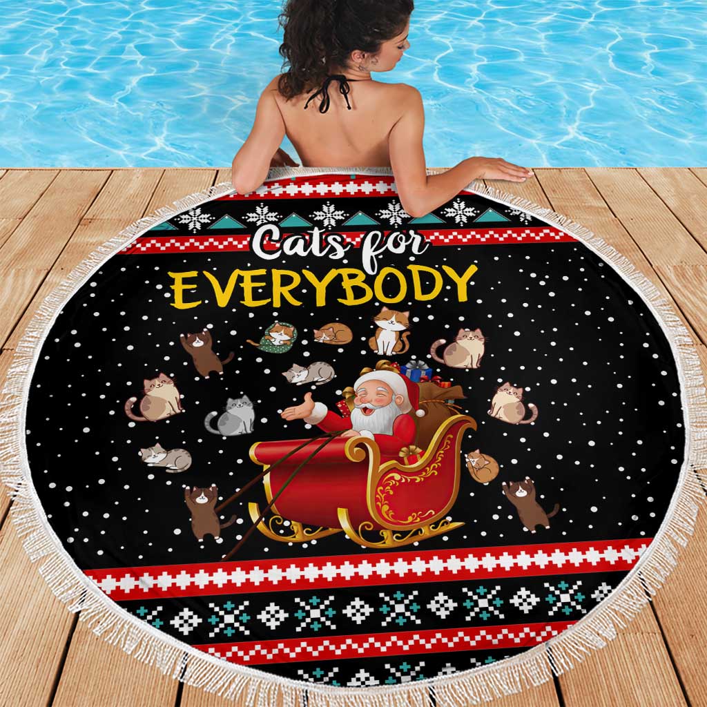 Funny Santa Beach Blanket with Cats for Everybody Quote and Red Christmas Pattern - Wonder Print Shop