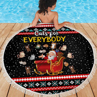 Funny Santa Beach Blanket with Cats for Everybody Quote and Red Christmas Pattern - Wonder Print Shop