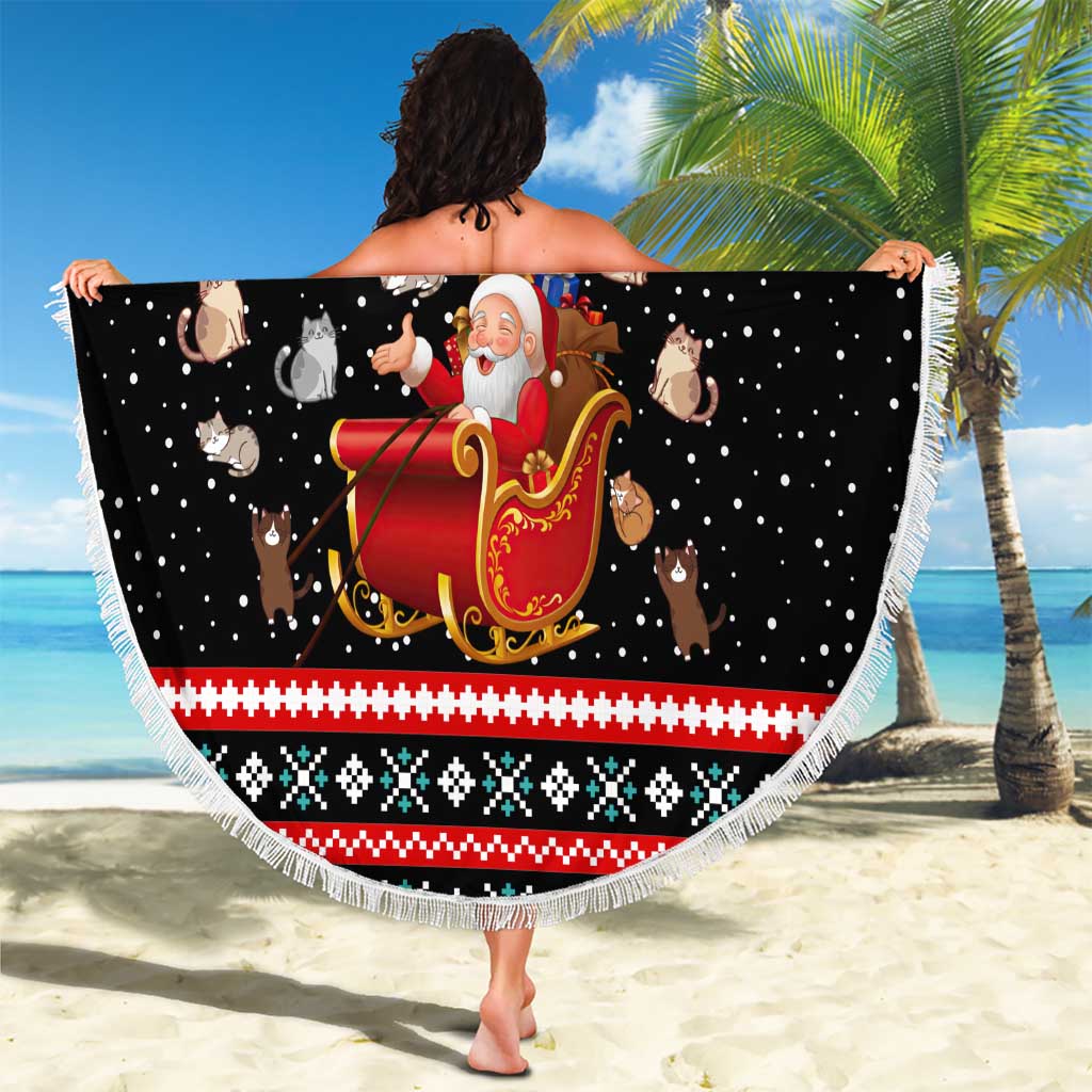 Funny Santa Beach Blanket with Cats for Everybody Quote and Red Christmas Pattern - Wonder Print Shop