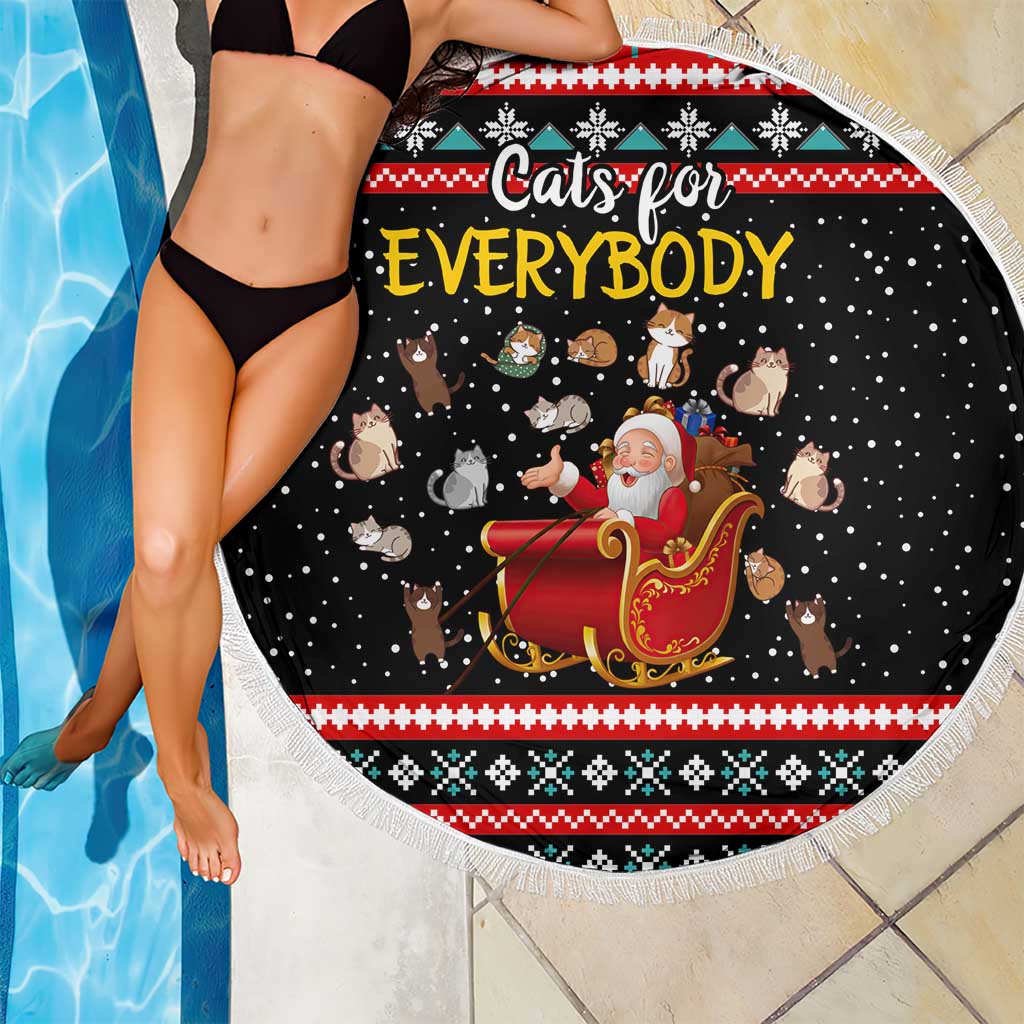 Funny Santa Beach Blanket with Cats for Everybody Quote and Red Christmas Pattern - Wonder Print Shop