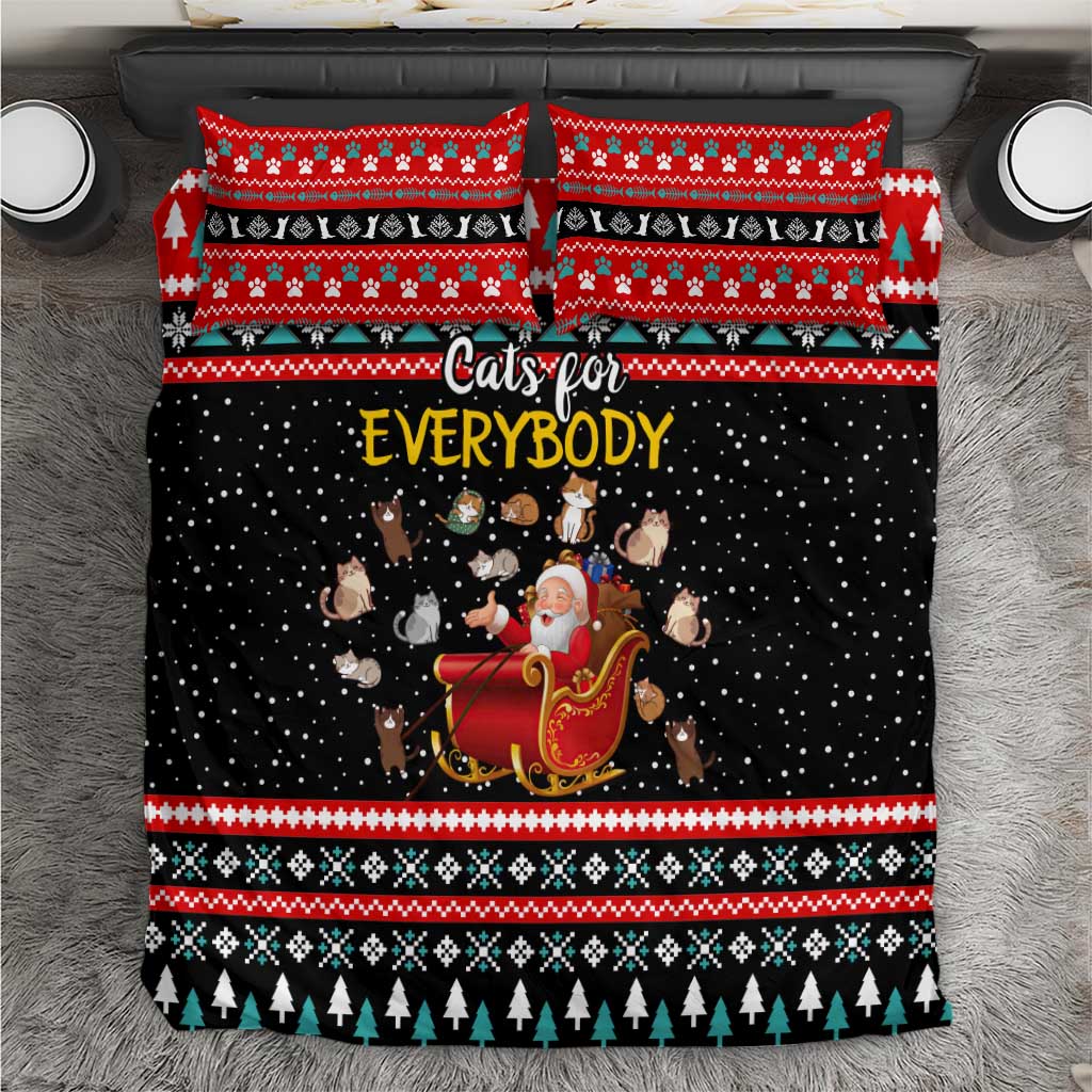 Funny Santa Bedding Set with Cats for Everybody Quote and Red Christmas Pattern - Wonder Print Shop