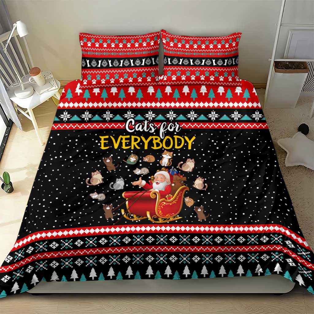 Funny Santa Bedding Set with Cats for Everybody Quote and Red Christmas Pattern - Wonder Print Shop