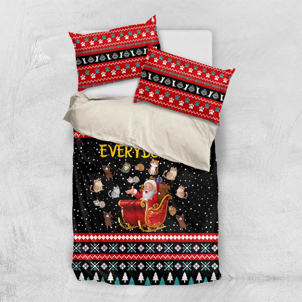 Funny Santa Bedding Set with Cats for Everybody Quote and Red Christmas Pattern - Wonder Print Shop