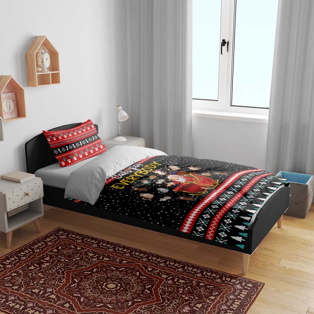 Funny Santa Bedding Set with Cats for Everybody Quote and Red Christmas Pattern - Wonder Print Shop