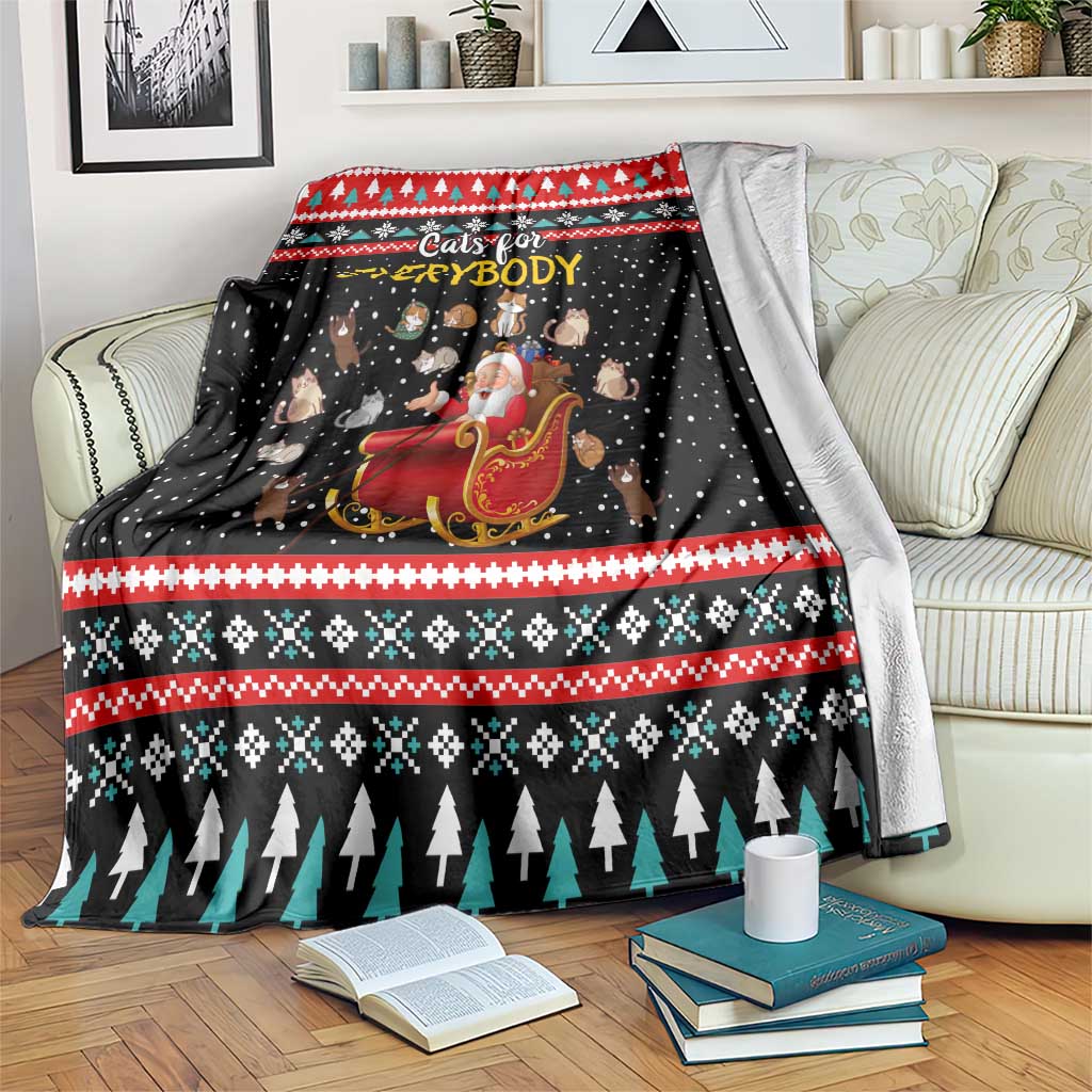 Funny Santa Blanket with Cats for Everybody Quote and Red Christmas Pattern - Wonder Print Shop