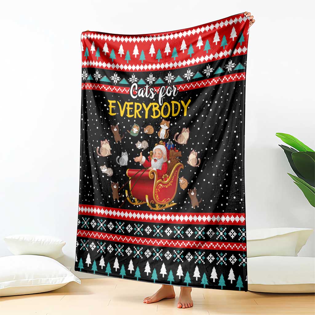 Funny Santa Blanket with Cats for Everybody Quote and Red Christmas Pattern - Wonder Print Shop