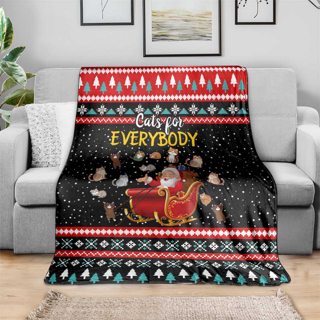 Funny Santa Blanket with Cats for Everybody Quote and Red Christmas Pattern - Wonder Print Shop