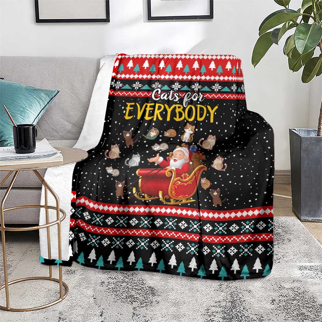 Funny Santa Blanket with Cats for Everybody Quote and Red Christmas Pattern - Wonder Print Shop