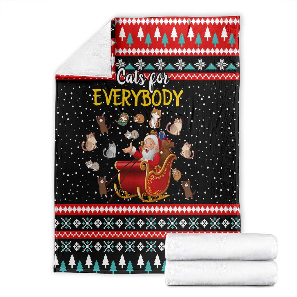 Funny Santa Blanket with Cats for Everybody Quote and Red Christmas Pattern - Wonder Print Shop