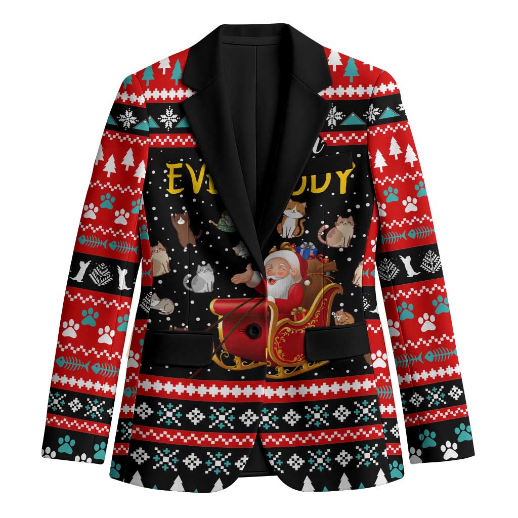 Funny Santa Blazer with Cats for Everybody Quote and Red Christmas Pattern - Wonder Print Shop