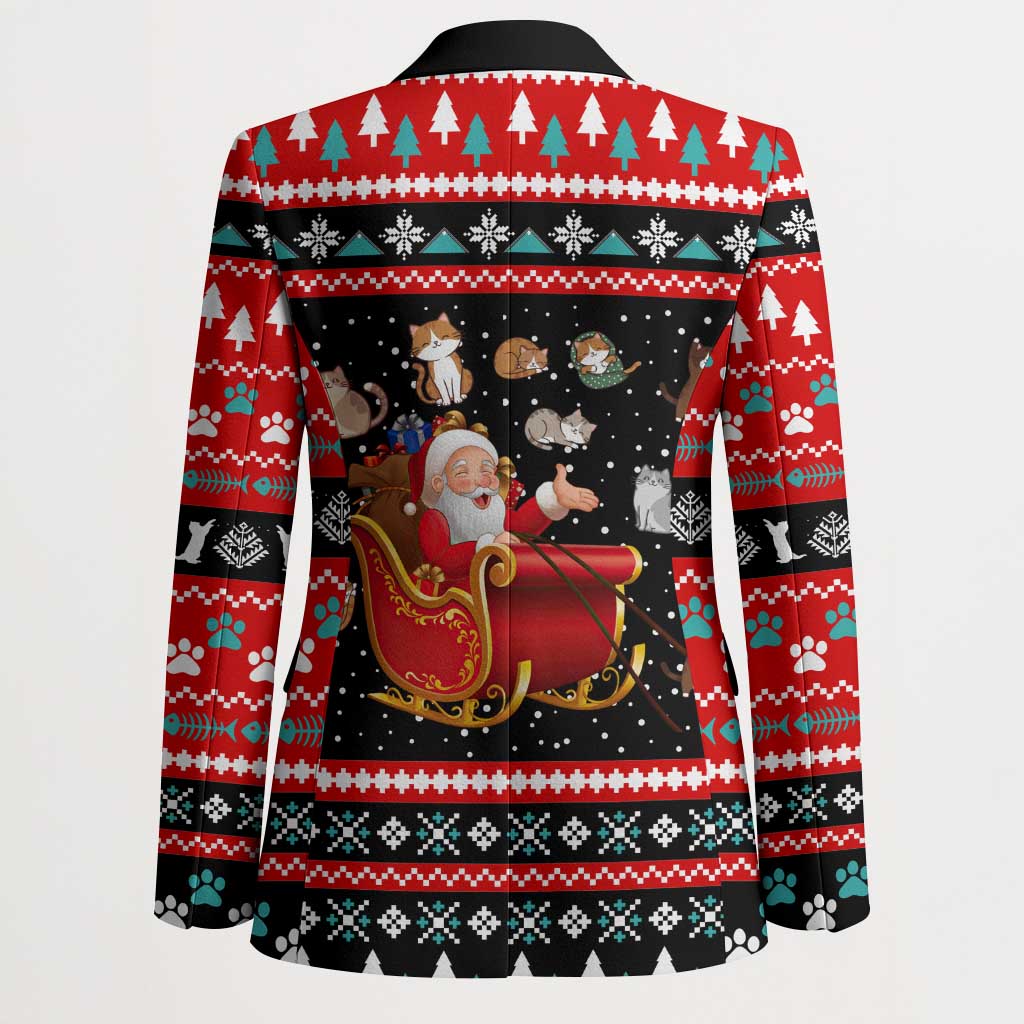 Funny Santa Blazer with Cats for Everybody Quote and Red Christmas Pattern - Wonder Print Shop