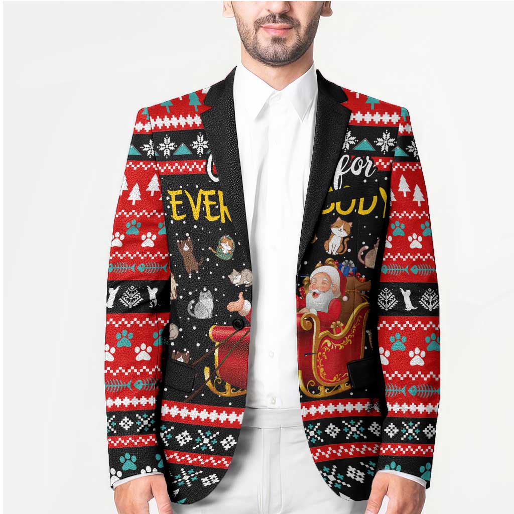 Funny Santa Blazer with Cats for Everybody Quote and Red Christmas Pattern - Wonder Print Shop