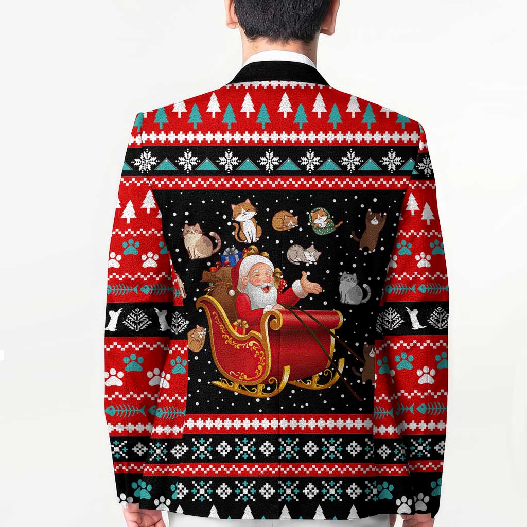 Funny Santa Blazer with Cats for Everybody Quote and Red Christmas Pattern - Wonder Print Shop