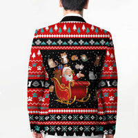 Funny Santa Blazer with Cats for Everybody Quote and Red Christmas Pattern - Wonder Print Shop