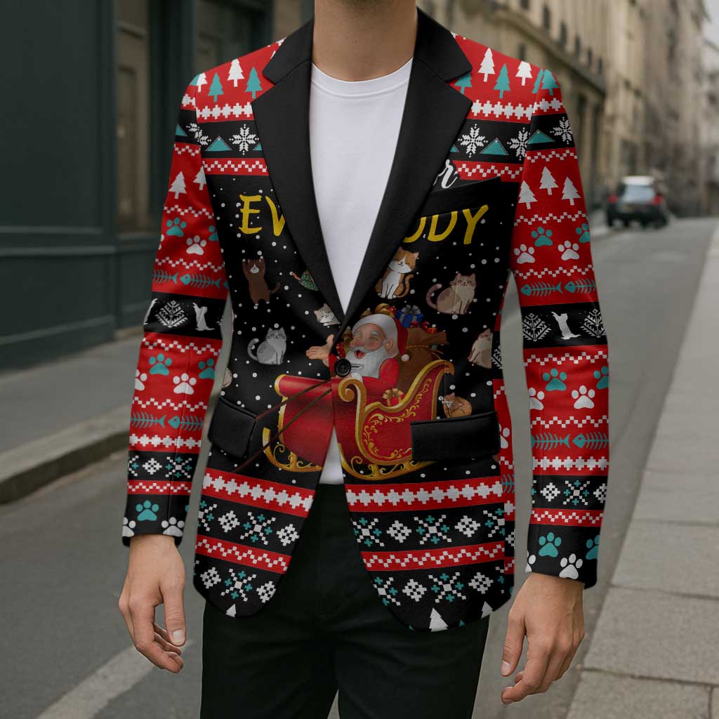 Funny Santa Blazer with Cats for Everybody Quote and Red Christmas Pattern - Wonder Print Shop