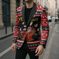 Funny Santa Blazer with Cats for Everybody Quote and Red Christmas Pattern - Wonder Print Shop