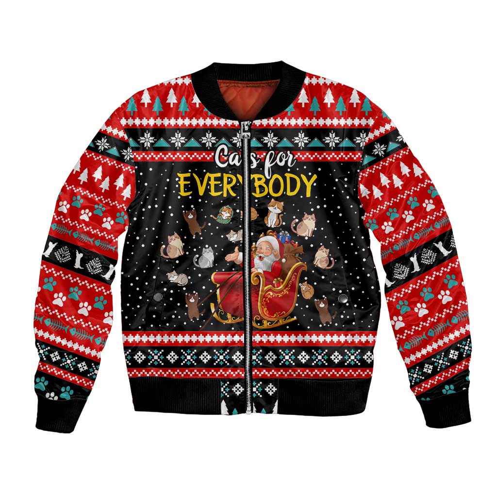 Funny Santa Bomber Jacket with Cats for Everybody Quote and Red Christmas Pattern - Wonder Print Shop
